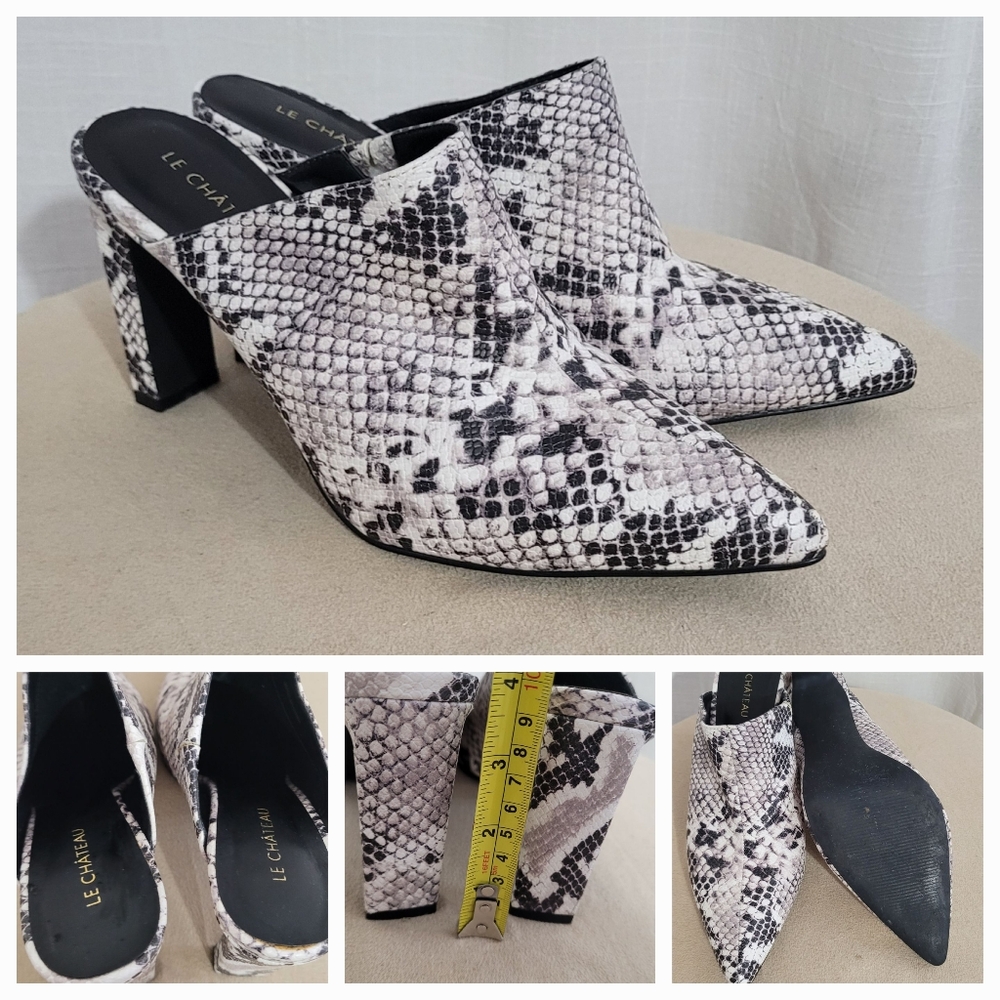 Snake-Print Pointed Toe Mule Heels / 8 - Picture 5 of 6